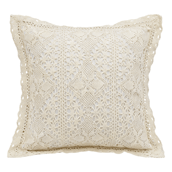 Hand Crocheted Throw Pillow Cover - 100% Cotton Boho Decorative Cushion for Sofa Bed, Unique Handmade Home Decor Gift
