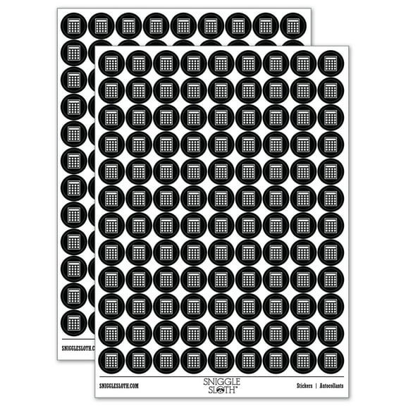 Calculator Icon 200 Round Stickers - Black - Gloss Finish - 0.50" Size