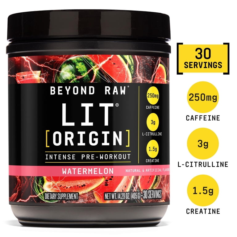 beyond raw l-carnitine review LIT Origin Pre Workout Powder, Watermelon, for Men & Women, Energy & Pumps, 30 Servings Selection:1.6 fl oz (50 ml)
