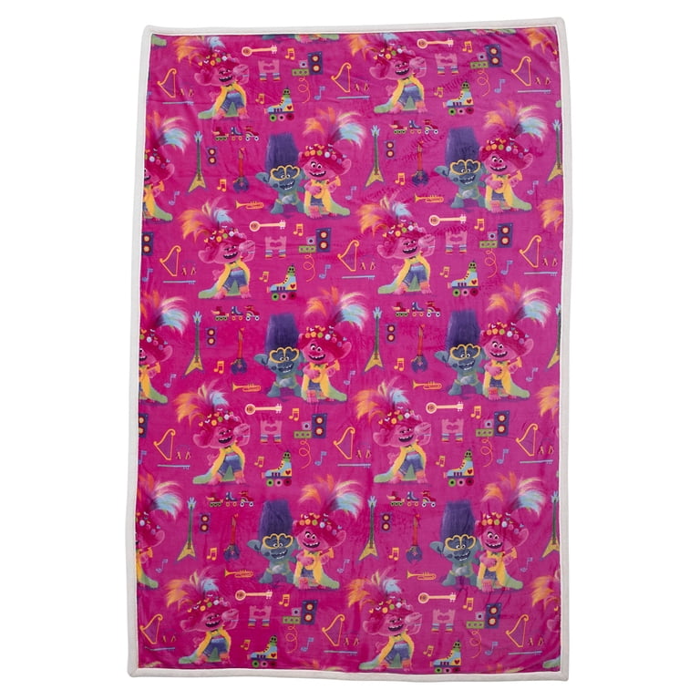 Trolls World Tour Kids Plush with Sherpa Reverse Blanket, Twin
