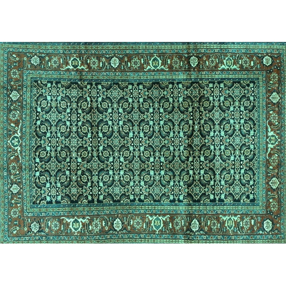 Ahgly Company Machine Washable Indoor Rectangle Persian Turquoise Blue Traditional Area Rugs, 5' x 8'