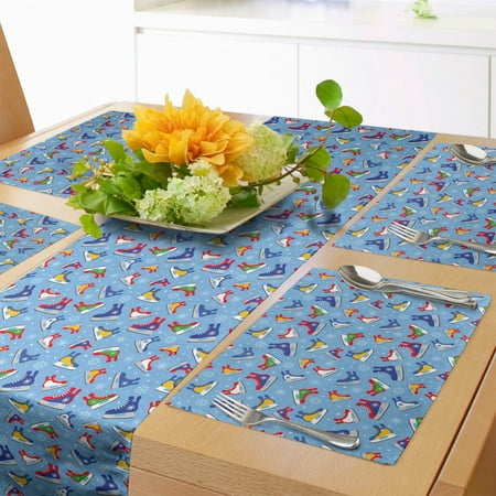 

Ice Skates Table Runner & Placemats Colorful Illustration of Footwear Elements and Snowflakes Pattern Set for Dining Table Placemat 4 pcs + Runner 16 x72 Pale Sky Blue Multicolor by Ambesonne