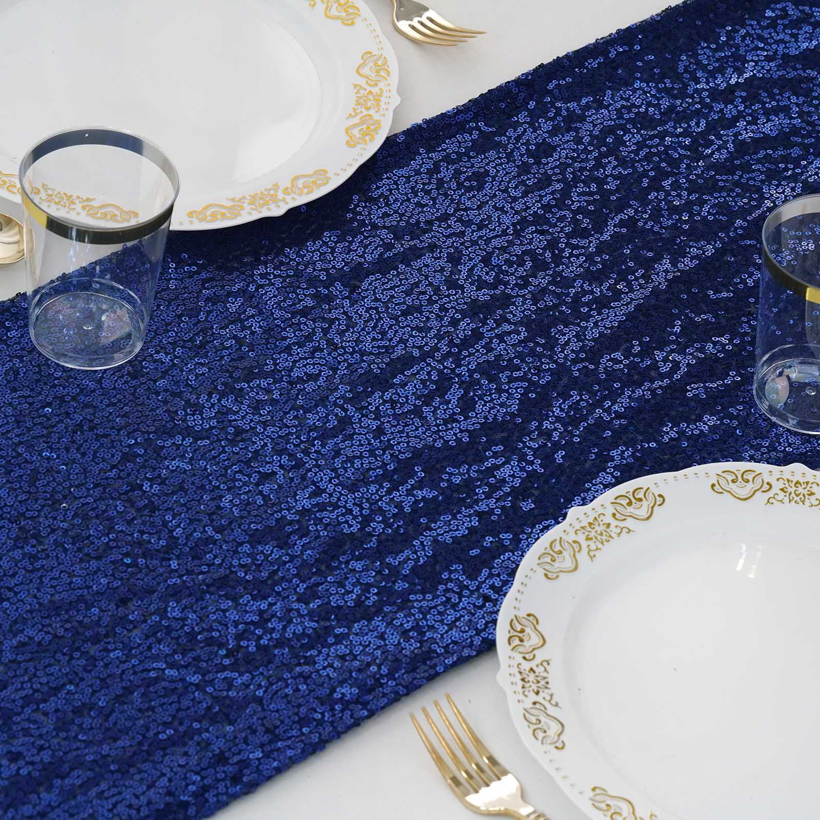 Efavormart Royal Blue Sequin Premium Table Runners For Weddings