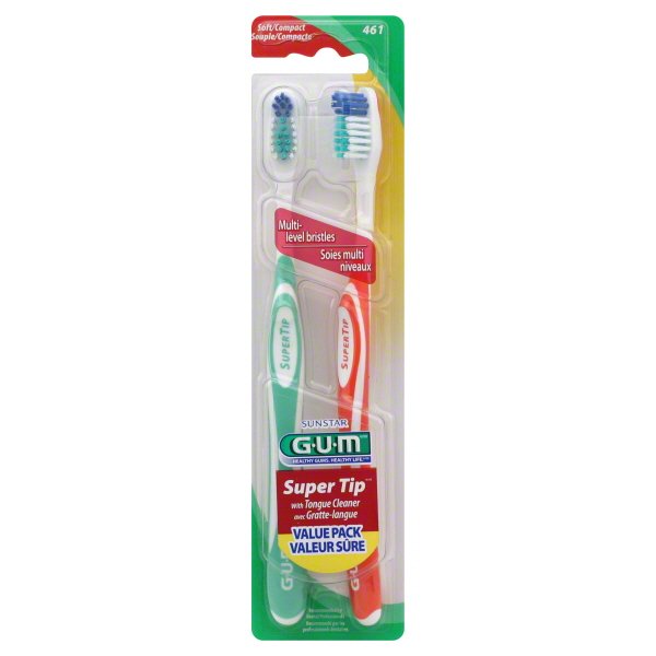 GUM Super Tip Toothbrush (Pack of 2) Compact Soft Bristle