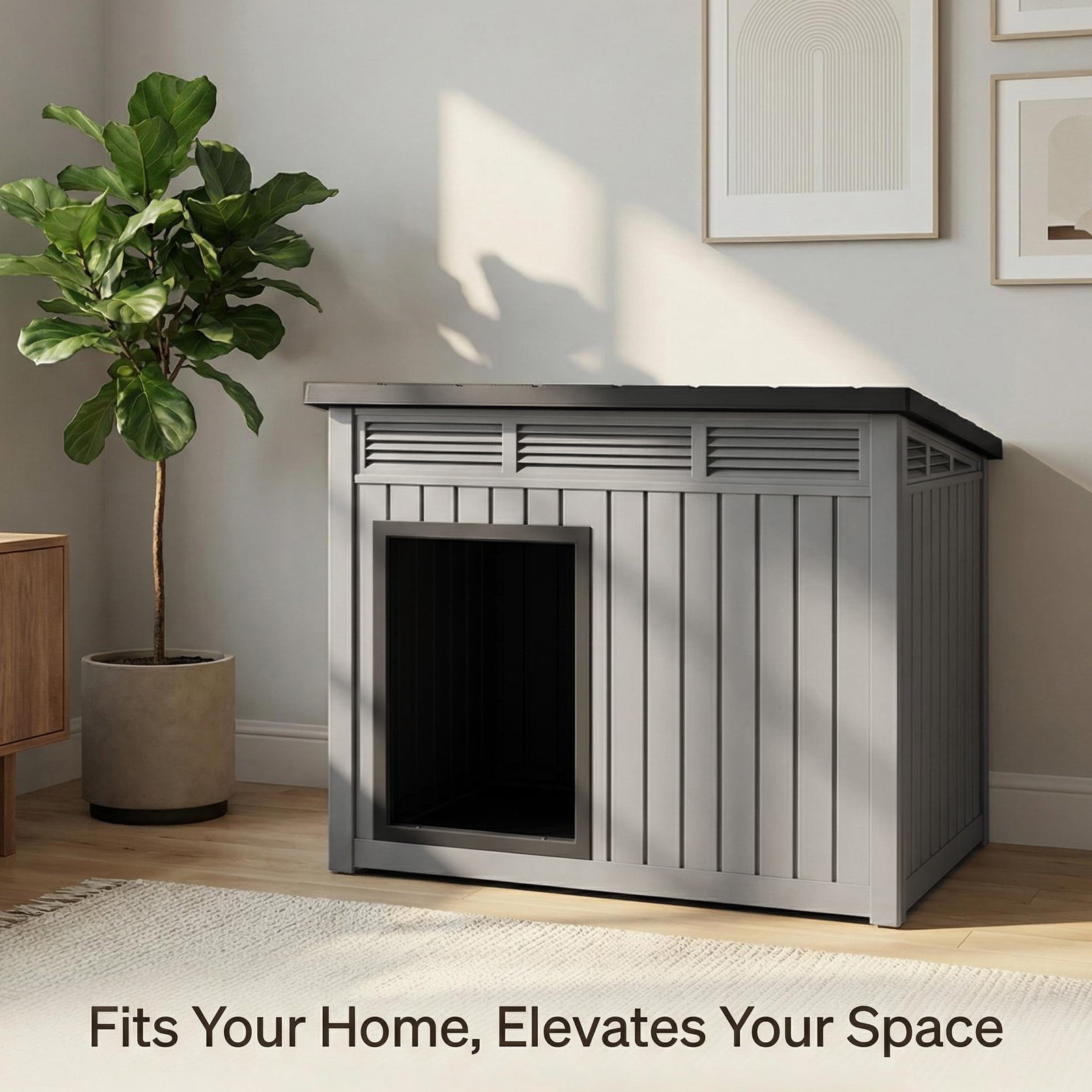 Large Dog House for Indoor and Outdoor Use Weatherproof Roof Removable Floor Spacious Kennel for Medium to Large Dogs with Ventilation and Easy Clean Top Gray