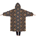 thumbnail image 2 of Oversized Wearable Blanket Hoodie,Boho Brown Geometric Ethnic Pattern Sherpa Blanket Hoodie with Super Pockets,Super Warm Fuzzy Pullover for Women & Men, 2 of 6