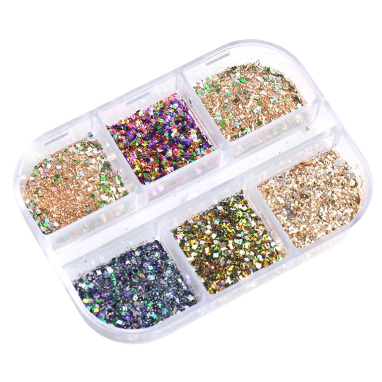 ERTUTUYI 6 Grid/Set Holographic Nail Glitter Powder Glitter Nail