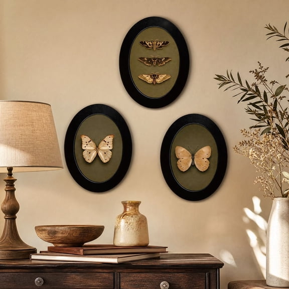 Feledorashia Butterfly Wall Art, Vintage Wall Decor, Oval Botanical Prints for Bedroom Living Room and Hallway, 11.81 X 9.06 Inch Wood Frames with Antique Style Insect Illustrations