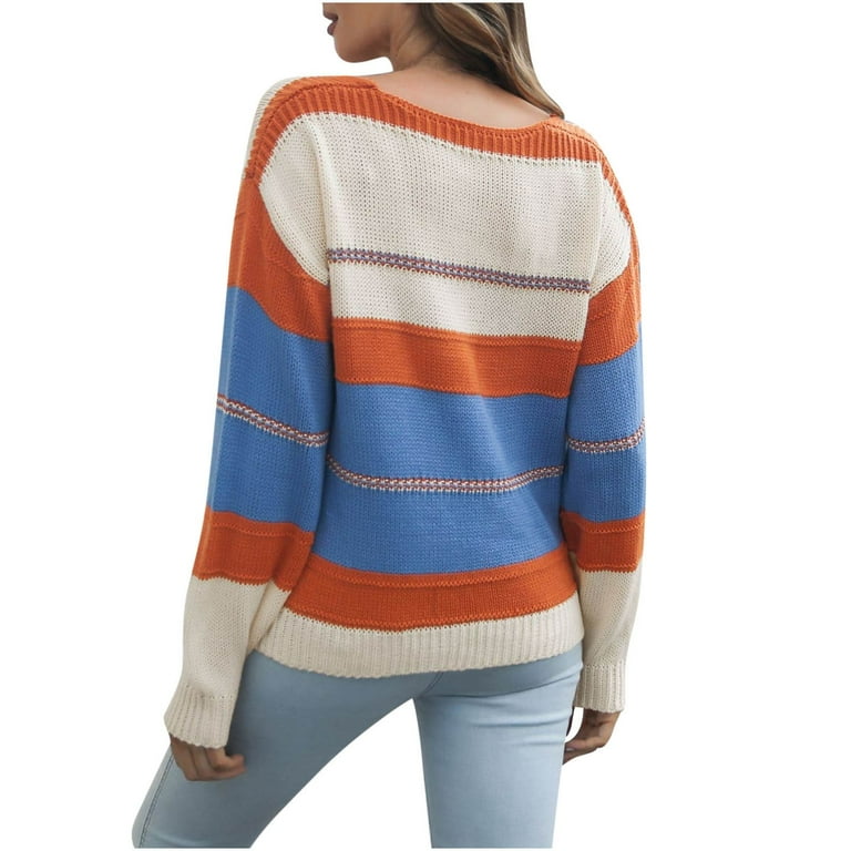 Casual Striped Stitching V-Neck Knitting Sweater Casual Striped Stitching V-Neck Knitting Sweater