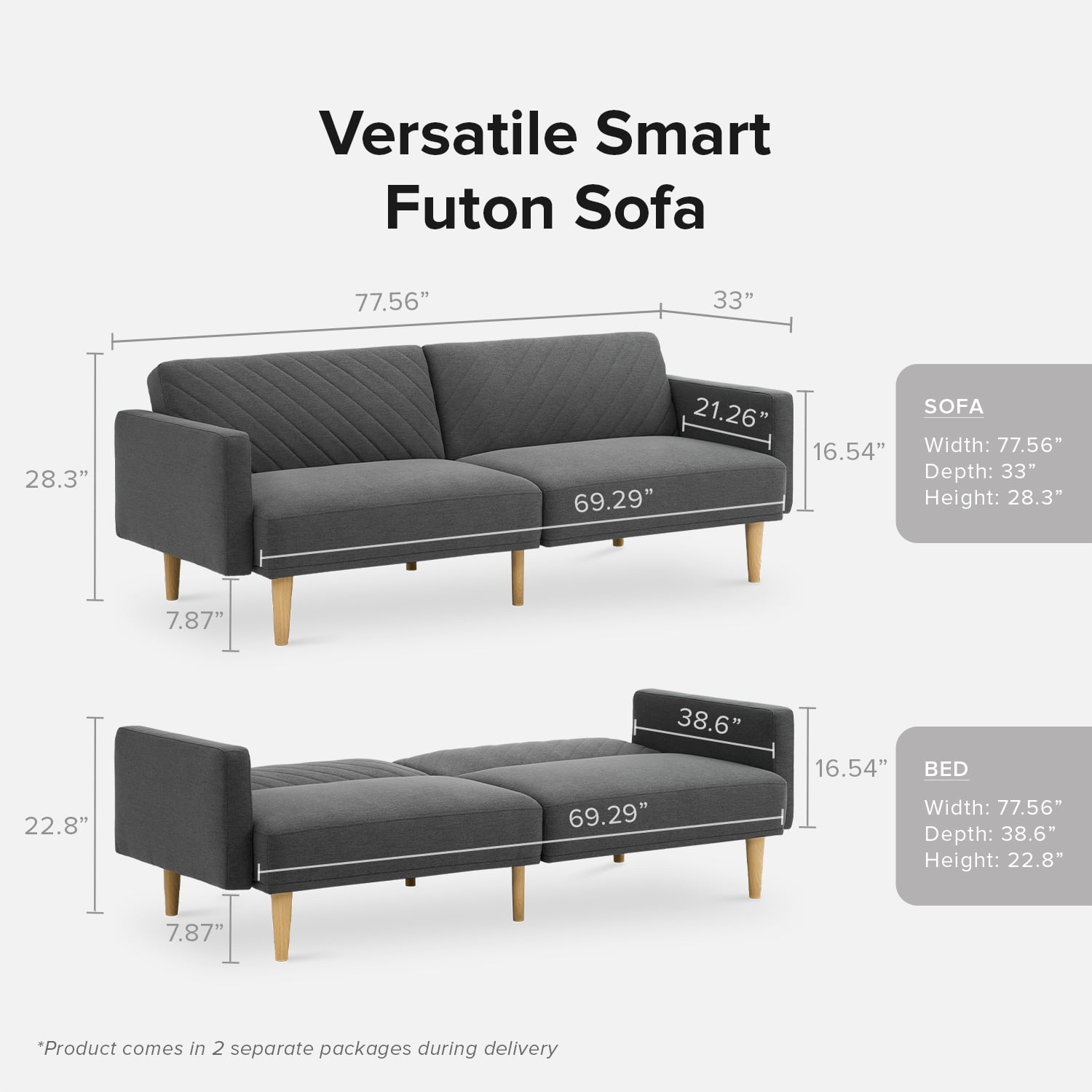 Mopio Chloe Futon Sofa Bed Convertible Sleeper Sofa with Tapered Legs Apricot Velvet