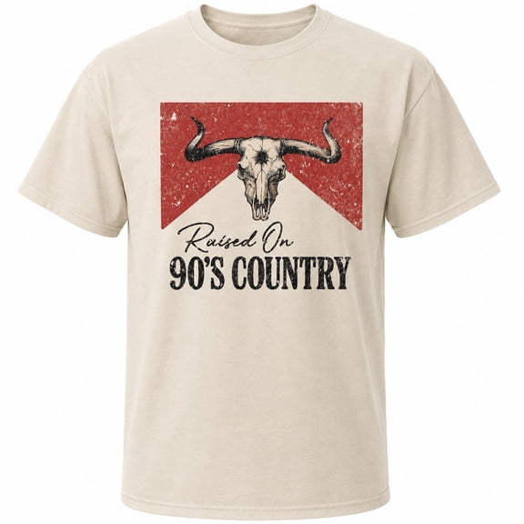 Raised On 90's Country Graphic T-Shirt, Retro Western Bull Skull Unisex Tee
