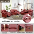 thumbnail image 3 of Bonded Leather 3 Pieces Reclining Sofa Set (Loveseat, Sofa) with Storage and Dropdown Coffee Tables, Red, 3 of 12