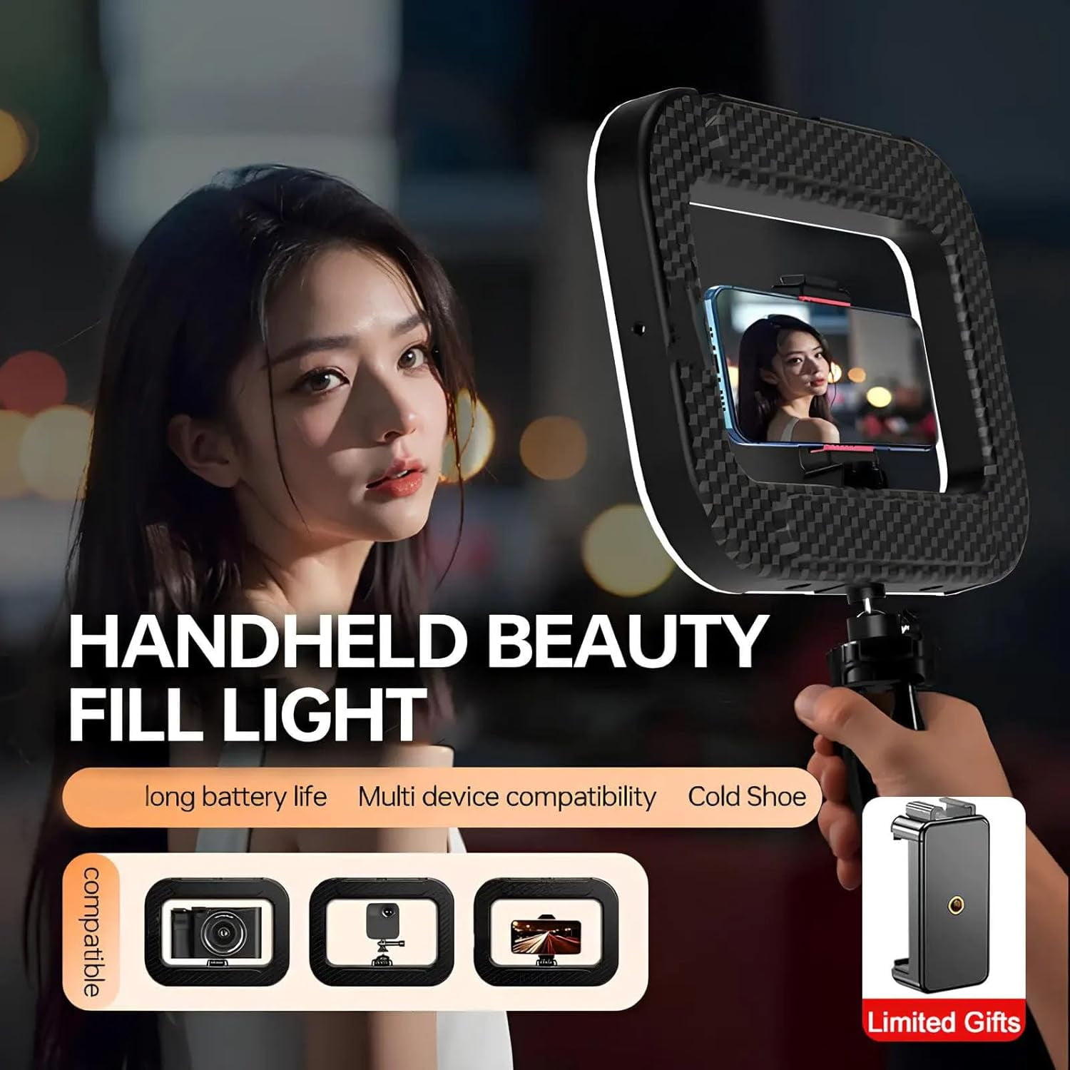 Rechargeable Selfie Portable Ring Light – Adjustable Bicolor Fill Light, Rechargeable Ring Light, Phone Video Stabilizer for iPhone with 4400mah Built-in Battery for 360 Photo Booth Accessories (B)