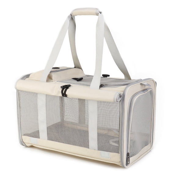 Breathable Cat Carrier with Roll-up Shades ,Pet Carrier with Convertible Handheld & Shoulder Strap, Cat Travel Bag with Removable Pad & Storage Pocket for Cats, Small Dogs, Beige，17.7"x 11.4"x 11.4"