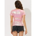 thumbnail image 4 of INSPIRE CHIC Women's Party Metallic Textured Short Sleeve Shiny Multicolor Top Light Pink S, 4 of 5