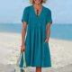 thumbnail image 1 of WILLBEST Vestidos De Mujer, Novedad De Verano, Vestido Plisado Informal Holgado A La Moda Retro Y De Lino Con Manga Corta Y Cuello En V, 1 of 3