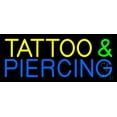 thumbnail image 1 of Yellow Tattoo and Blue Piercing LED Neon Sign 6" Tall x 15" Wide - inches Black Square Cut Acrylic Backing, with Dimmer - Premium built indoor Sign for Storefront, Store interior, Studio., 1 of 7