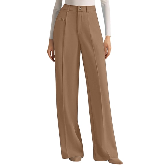 Womens Wide Leg Dress Pants Business Casual Flowy Work Palazzo Pants High Waisted Slacks Trousers Khaki S
