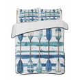 thumbnail image 2 of Quilts Twin XL Size, Lake Paddles Soft Comforter Bedding Set for Bed, Summer Watercolor Teal Blue Striped Lightweight Quilted Bedspread with Pillow Cover(2 Pieces) for All Season, 68x98 Inch, 2 of 6