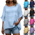 thumbnail image 4 of Dvprdro Womens Cotton Linen Blouses 3/4 Sleeve Round Neck Loose Fit Tops Casual Summer Shirts, 4 of 4