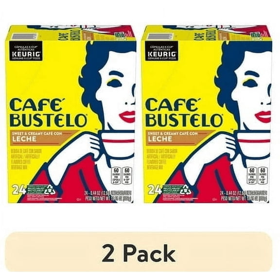 (2 pack) Cafe Bustelo Sweet & Creamy Cafe Con Leche Coffee Drink, Keurig K-Cup Pods, 24 Count Box