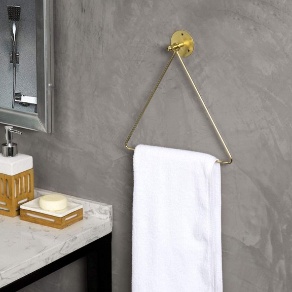 MyGift Wall Mounted Triangular Brass Plated Metal Bathroom Hand Towel Ring