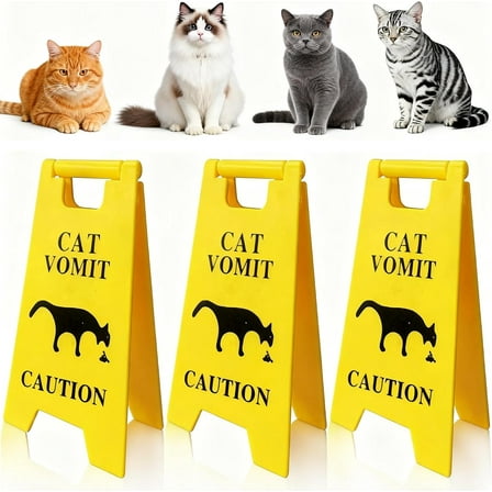 3D Cat Vomit Caution Sign - Set of 3, Funny Desktop Decor, Novelty Warning Sign for Cat Owners, Unique Gift Idea for Pet Lovers
