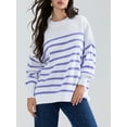 thumbnail image 2 of Baby Sweetie Women's Striped Sweater Drop Shoulder Oversized Long Sleeve Round Neck Slit Hem Knitted Pullover Tops, 2 of 7