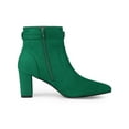 thumbnail image 3 of BLISSFUL STEP Women's Ankle Boots Faux Suede Pointed Toe Bow Decor Chunky Heel Zipper Booties Emerald Green 7, 3 of 7