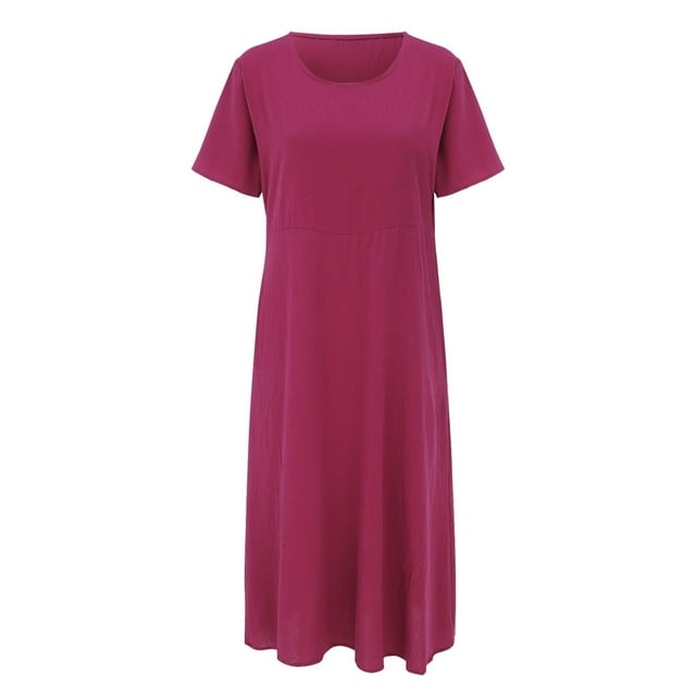 Robe Décontractée Unie à Manches Courtes Col Rond Ample avec Poches pour Femmes