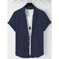 thumbnail image 2 of FAWUUDO Men's Casual Short Sleeve Button Down Collar Breathable Loose Quick Dry Solid Color Shirts Navy, 2 of 7