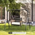 thumbnail image 4 of Gymax Rattan Porch Swing Patio Wicker Single Hanging Seat w/ Seat Cushion & Acacia Wood Armrests, 4 of 9