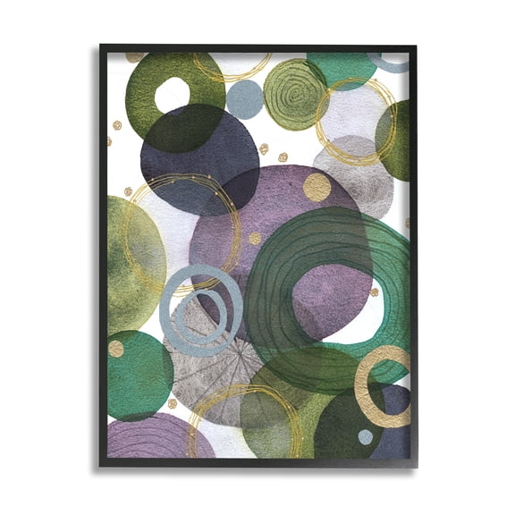 Stupell Industries Green & Purple Circles Abstract Painting Black Framed Art Print Wall Art, 11 x 14