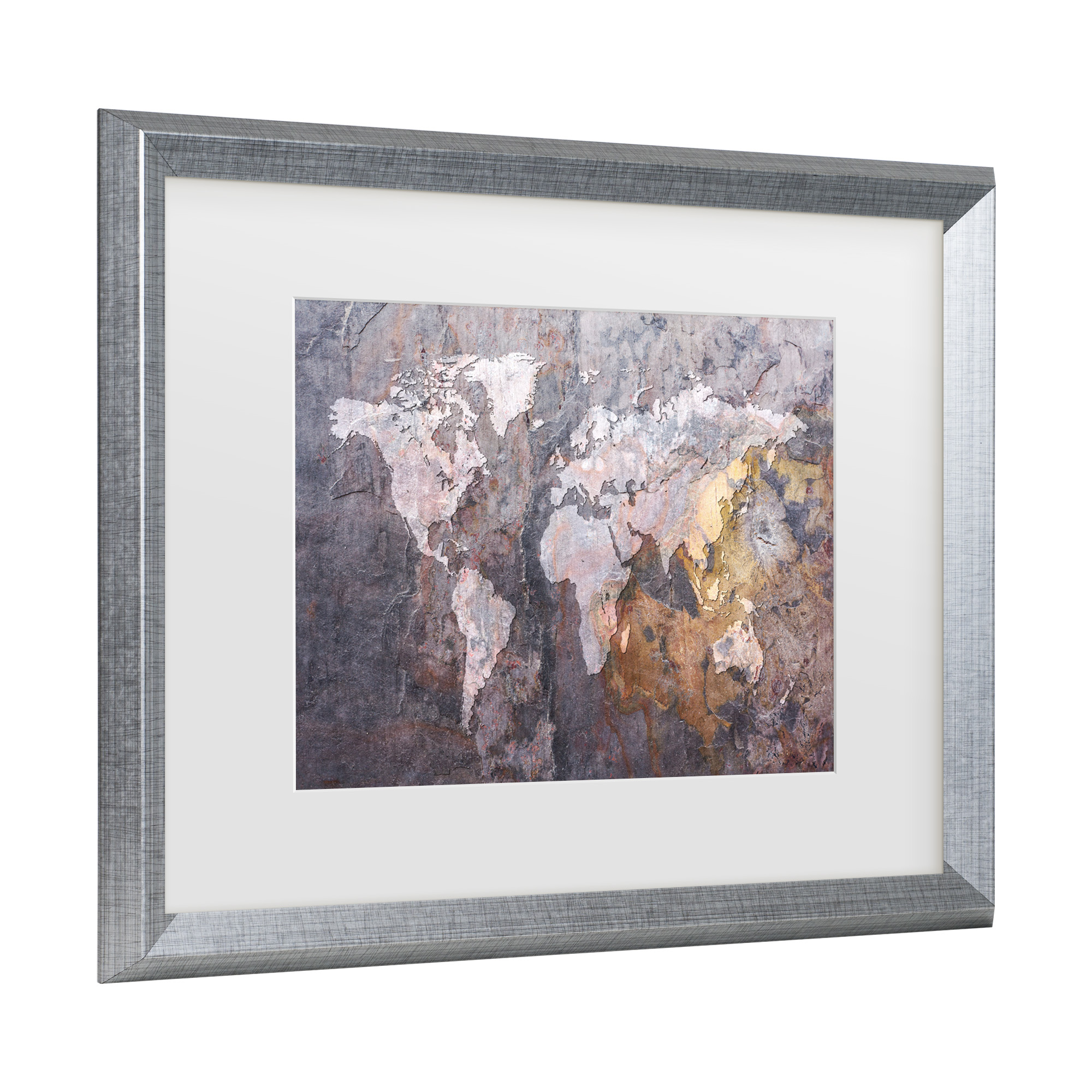 Trademark Fine Art 'World Map - Rock' Matted Framed Art by Michael Tompsett