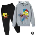 thumbnail image 3 of Conjunto de sudadera y pantalón con capucha de Bob Esponja para niños y niñas, chándal de dibujos animados de primavera, ropa para niñas pequeñas, sudadera de manga larga y pantalón, 2 piezas, 3 of 5