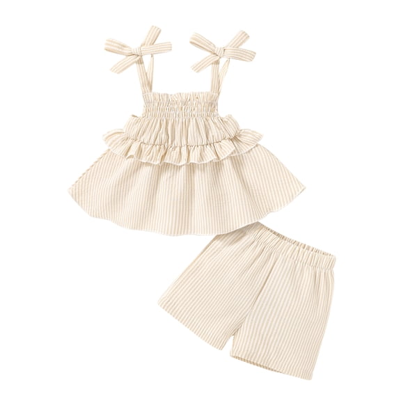 Happy Town Infant Baby Girl Summer Clothes Ruffle Sleeveless Shirt and Shorts Toddler Girl Set，Sizes 12M-5Y