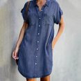 thumbnail image 2 of TopLLC Robes d'Été pour Femmes Mode Robes Midi Décontractées Manches Courtes Ajustées Couleur Unie Boutonnée Imitation Denim Robe T-Shirt Robes avec Poches, 2 of 7