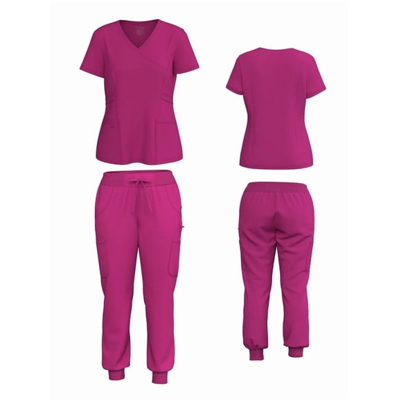 Women’s Medical Nursing Jogger Scrub Set Flexxione Mock Wrap Top and Jogger Pants