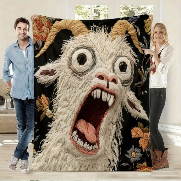 1pc Funny Screaming Goat Flannel Throw Blanket Soft Cozy Whimsical All-Season Decorative Throw for Sofa Living Room Bedroom Nap Ideal Gift for Whimsical Style Lovers