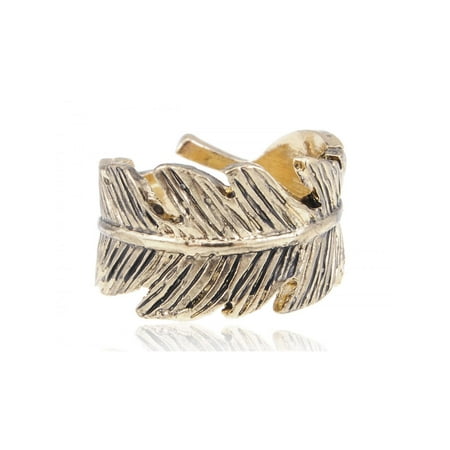 Golden Tone Small Autumn Vintage Inspired Wrap Around Veined Leaf Fashion Ring