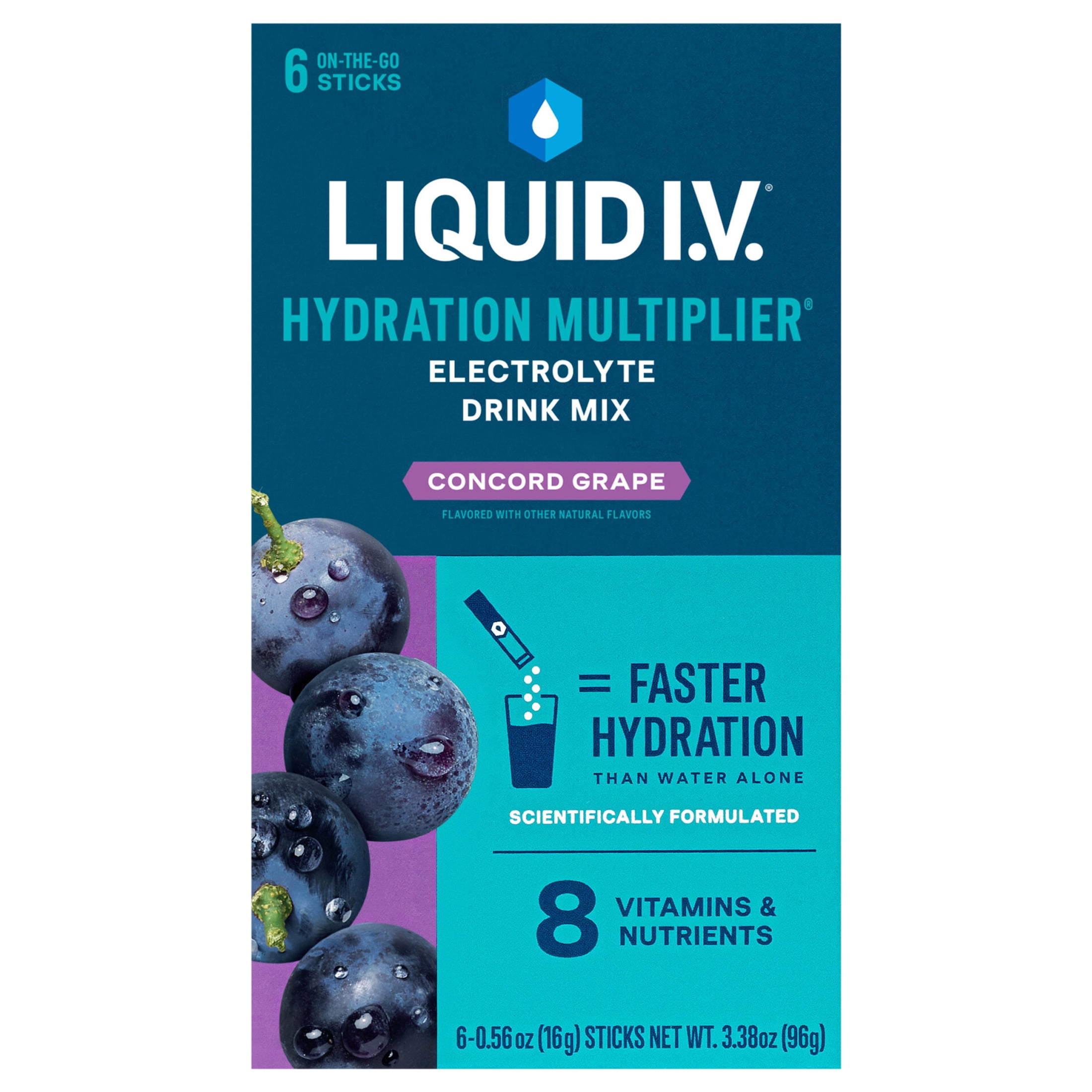 (8 pack) Liquid I.V.® Concord Grape Hydration Multiplier® Powdered Electrolyte Drink Mix, 6 Count Packets
