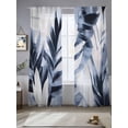 thumbnail image 2 of Navy Blue Palm Leaf Sheer Curtains 84 Inch Length 2 Panels Set, Botanical Vintage Tropical Leaves Voile Window Treatment Rod Pocket Curtains Sheers Drapes for Bedroom/Living Room/Kitchen 52"x84"x2, 2 of 7