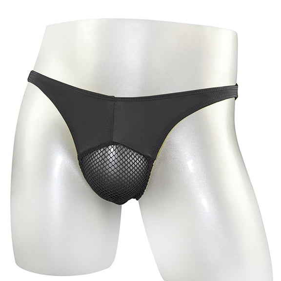 Men's Mesh Underwear Briefs Lightweight Mesh Breathable Comfortable Low Waisted Underpants Satin Panties Black One Size