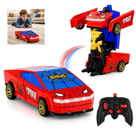 Tigozz 2-in-1 Transforming RC Car for Boys Ages 3-8, Rechargeable Robot Toy with 2.4GHz Remote, LED Lights, 360° Spins and One-Touch Action