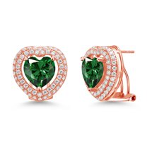 Gem Stone King 18K Rose Gold Plated Silver Post Clip Stud Earrings Nano Emerald Moissanite (7.65 Cttw)