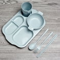 thumbnail image 4 of 6PCS/Set Eco-friendly Wheat Straw Tableware Set Unbreakable Children Dinnerware Set Comes with Plate Bowl Cup Spoon Fork and Chopsticks (Blue), 4 of 8