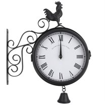 Decor Outdoor Garden Wall Station Clock Double Sided Cockerel Home