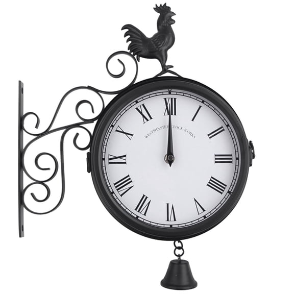 Decor Outdoor Garden Wall Station Clock Double Sided Cockerel Home