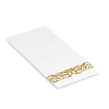 Disposable Guest Towels Soft and Absorbent Linen-Feel Paper Hand Towels Durable Decorative Bathroom Hand Napkins for Kitchen,Parties,Weddings,Dinners or Events,White and Silver 200 Pack