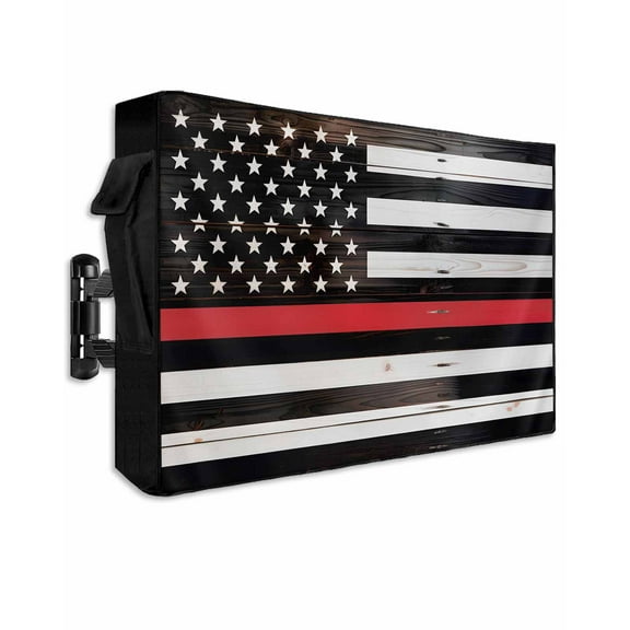 Red American Flag Outdoor TV Cover 60-65 Inch Weatherproof, Retro Vintage USA Flag Farmhouse Outdoor TV Covers, Waterproof TV Covers for Outside TV